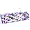 KNOWSQT Wired Computer Keyboard - Purple Colorful Retro Full Size Round Keycaps Plug and Play Typewriter Cute Keyboards for Windows, Laptop, PC, Desktop, Computer