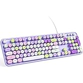 KNOWSQT Wired Computer Keyboard - Purple Colorful Retro Full Size Round Keycaps Plug and Play Typewriter Cute Keyboards for Windows, Laptop, PC, Desktop, Computer