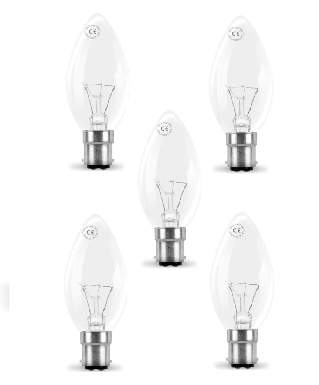 5X 40W Clear Candle Ball Bulb (SBC Base) 240V