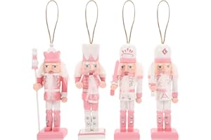 IMIKEYA Christmas Nutcracker Figure: 4PCS Pink Wooden Nutcracker Hanging Christmas Nutcracker Ornament Christmas Mini Wooden Nutcracker Soldiers Christmas Decoration Christmas Tree Nutcracker Decor
