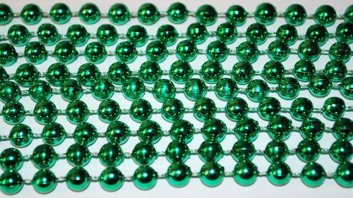 33 inch 07mm Round Metallic Green Mardi Gras Beads - 6 Dozen (72 necklaces)