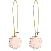 Vavhoo Flower Cluster Ball Tassel Hoop Earrings for Women Handmade Floral Cluster Bohemian Long Dangling Earrings Statement Summer Seaside Holiday Unique Nature Jewelry