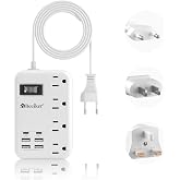 European Travel Plug Adapter, US to Europe Power Strip,6 USB,4 Outlets,3ft | 6 USB,2 USB C,4 Outlets,3ft Extension Cord,International Travel Power Adapter,EU UK France Italy Germany Cruise,Travel Plug