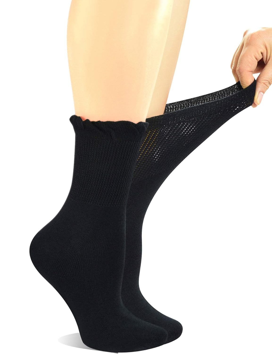 Yomandamor Women's Nonbinding Lace Bamboo Crew Diabetic Socks with