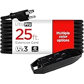 UltraPro 15 Ft 3 Outlet Indoor Extension Cord with Multiple Outlets 2 Pack | Grounded Extension Cord Heavy Duty 16 Gauge ETL Listed Black 50791