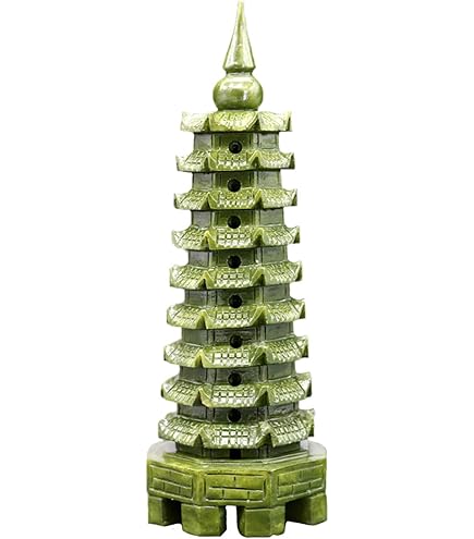 Amazon.com: 綠色天然玉九層文昌塔塔雕像風水手工公仔手工雕刻收藏藝術
