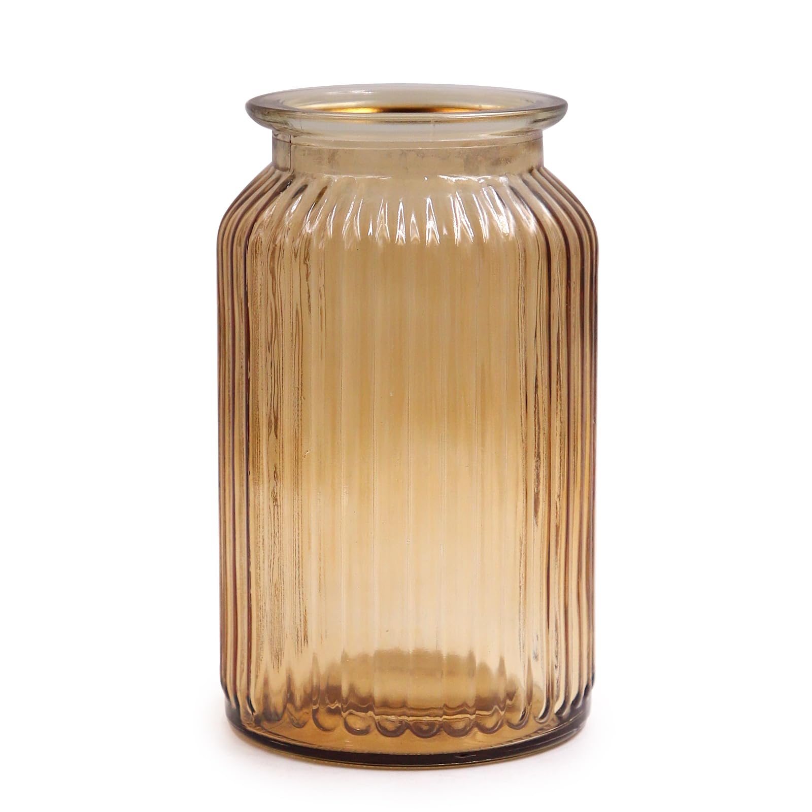 OFFIDIX Glass Vase, Modern Minimalist Style Vertical Stripe Column Flower Vase for Office, Home, Party and Wedding Decoration (Brown)