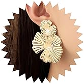 Sttiafay Vintage Exaggerated Lotus Leaf Earrings Round Leaf Drop Earrings Gold Large Metal Flower Earrings Metal Statement Flower Earrings Jewelry for Women