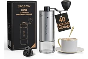 CIRCLE JOY Portable Manual Coffee Grinder with Ceramic Conical Burr and 40 External Adjustable Settings, Stainless Steel Hand Coffee Grinder for Camping, Travel and Espresso, Silver
