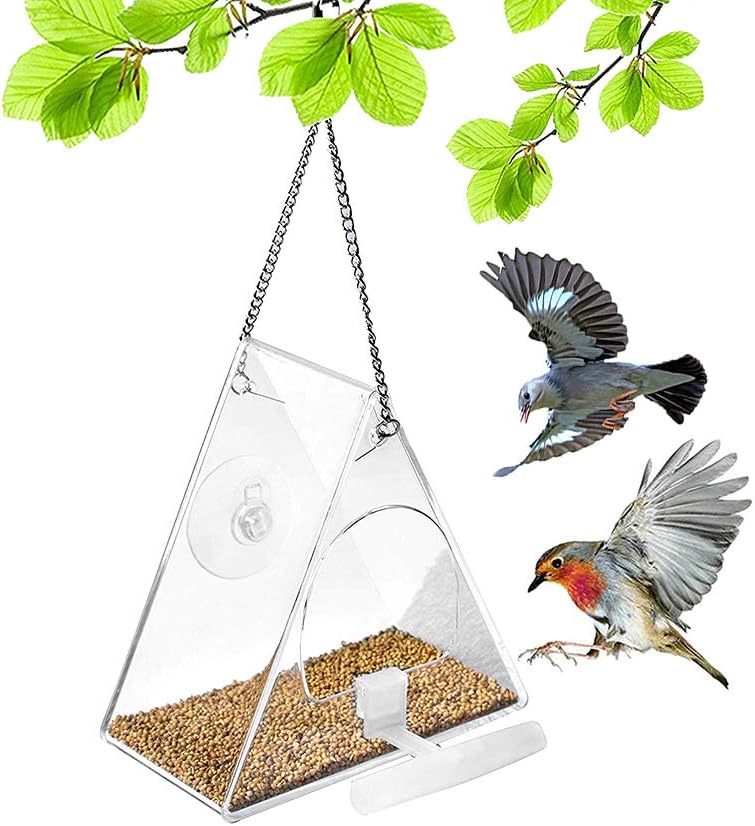 Skystuff Bird Feeder, Hanging Clear Acrylic Window Bird Feeder with