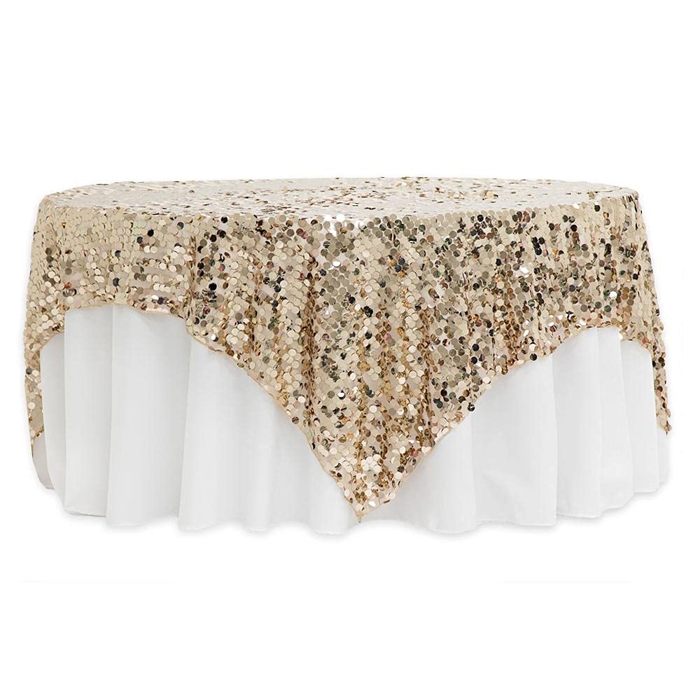 CV Linens 7919us Large Payette Sequin Table Topper-228CM X 228CM | Square | Champagne | 1 Pc