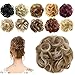FESHFEN Messy Bun Hair Piece Hair Bun Scrunchies Synthetic Wavy Chignon Ponytail Hair Extensions Thick Updo Hairpieces for Women Girls 1PCS, Strawberry Blonde & Platinum Blonde Tips
