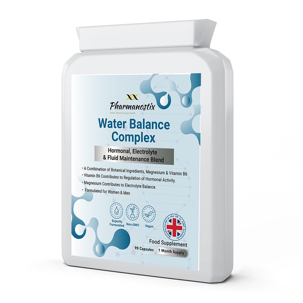 Pharmanostix Water Balance Complex 90 Capsules - Electrolyte & Hormonal Balance Supplement for Women & Men- Botanical Blend with Magnesium & Vitamin B6 - UK Manufactured