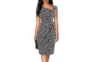 LIYINXI Women's Vintage Cap Sleeves Asymmetrical Neckline Sheath Bodycon Casual Work Cocktail Party Pencil Faux Wrap Dresses