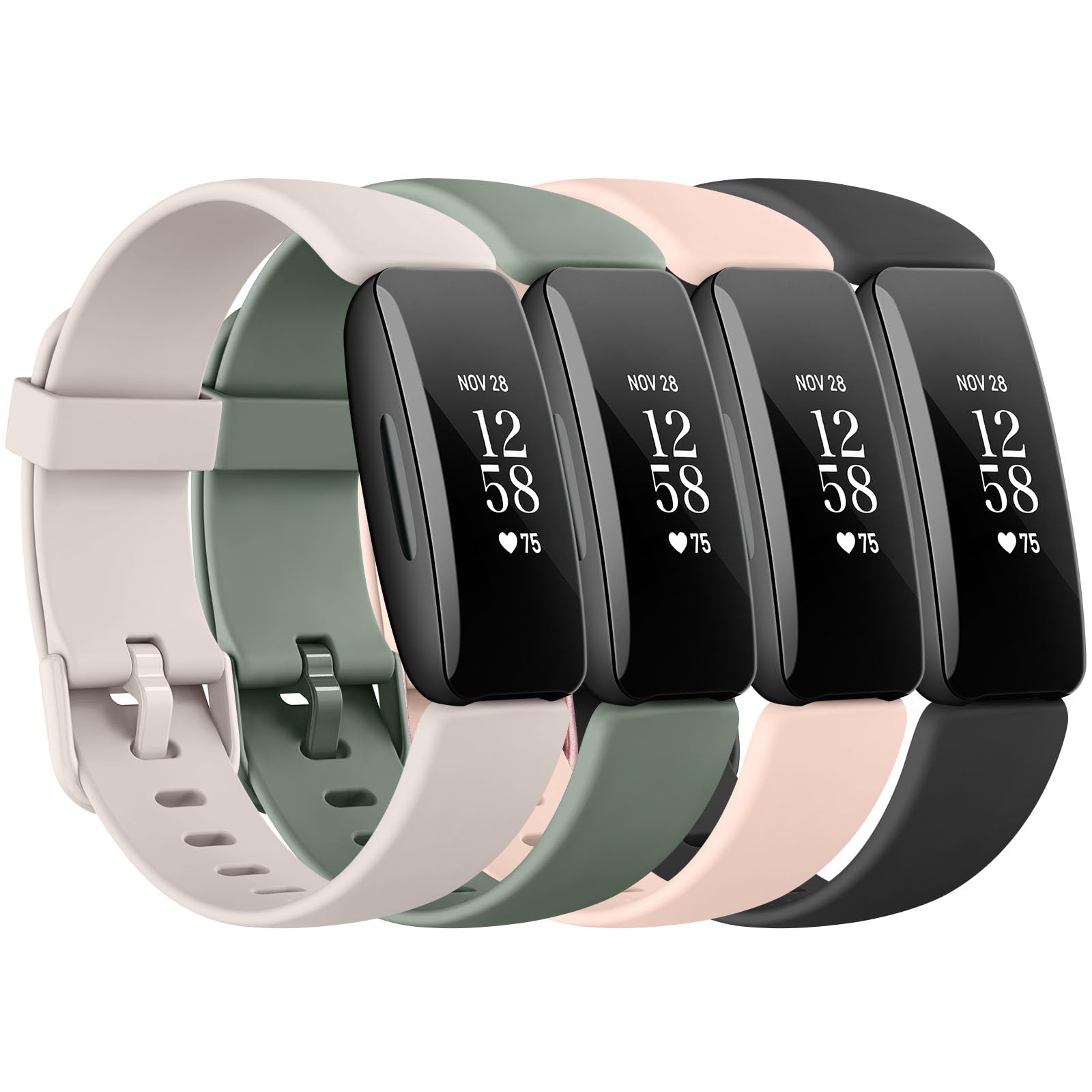 Pack 4 Straps Compatible with Fitbit Inspire 2, Soft Silicone Sport Replacement (5.1''-8.1'' Nude Pink/Starlight/Cactus/Black)