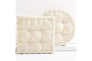 Gfobip Meditation Floor Pillow Set of 2 Large Square and Round Floor Cushions for Adults Ivory Corduroy Floor Seat Pillows Cushion for Living Room Balcony Tatami Yoga,18x18 Inch