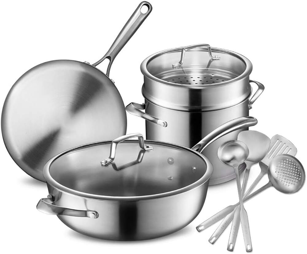 Subotao Nonstick Kitchen Cookware Set Stainless Steel Nonstick Pan Kitchen Cookware Set Nonstick Heavy Gauge, Scratch-Resistant, Hard Anodized Resistant Mirror Polished Stainless Steel -8Piece Set