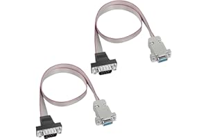 PNGKNYOCN DB9 Flat Ribbon Cable,2 Pack RS232 Male to Female Extension Serial Cable(0.5M）