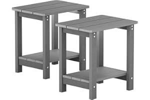 MXIMU Outside Adirondack Side Table Double Layer, Weather Resistant Square Outdoor Side Tables Set of 2, Outdoor End Table for Backyard Pool Indoor Companion Front Porch, Grey