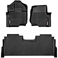 WeatherTech Custom Fit FloorLiners for Ford F-150 (SuperCrew, Bucket Seats), F-150 Lightning, F-150 Raptor - 1st & 2nd Row (44697-1-6) W/Fold Flat Storage, Black