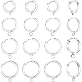 Beebeecraft 16pcs 15/16/18/20mm Round Leverback Earring Hooks Sterling Silver Plated Huggie Hoop Earring Findings with 316 Surgical Stainless Steel Pin French Earwire Clasps for Jewelry Making