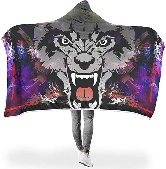 Throw Blanket Wolf Print Plush Fleece Lined Animal Warm Gift For Women