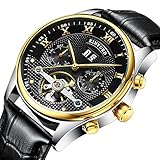 2017 KINYUED Original Stainless Steel Automatic Tourbillion Black Genuine Leather Band Men's Watch