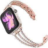FULLIFE Bling Metal Link Bracelet Compatible with Apple Watch Bands for Women, iWatch Crystal Diamond Steel Strap for Apple Watch Series 11/10 42mm, 9/8/7 41mm, SE3/6/5/4 40mm, 3/2/1 38mm