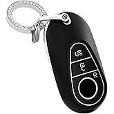 OFFCURVE Fob Cover with Keychain for Mercedes Benz TPU Smart Key Case Car Shell Protector for 2020-2022 S-Class C-Class Accessories, Black