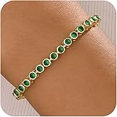 TDBSOQI 14k Gold Plated 3mm Cubic Zirconia Tennis Bracelets for Women, Adjustable Bezel Set Cubic Zirconia Bracelet Emerald Green Blue Multicolored Stones Bracelet Size 6.75+1 Inch