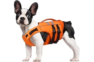 Kuoser Small Dog Life Jacket, High Flotation Doggie Life Vest for Swimming Boating, Reflective Puppy Swimming Vest Pet Life Preserver with Rescue Handle, Orange XS