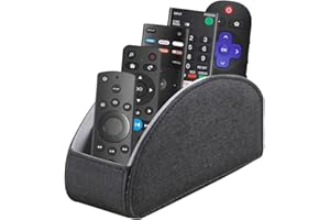 TV Remote Control Holder for Table with 5 Compartments, PU Leather Remote Caddy Remote Storage, Remote Organizer for Nightsta