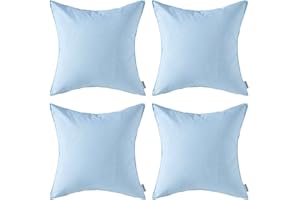 MIULEE Pack of 4 Decorative Outdoor Waterproof Pillow Covers Square Garden Cushion Cases PU Coating Throw Pillow Cover Shell for Patio Tent Park Couch 16x16 Inch Light Blue
