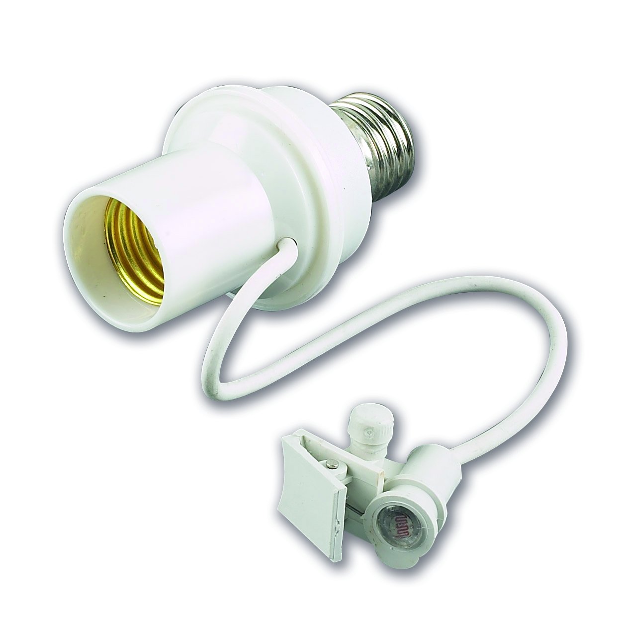 Electraline Adjustable Photoelectric Twilight Adapter Socket with Push Button Switch, Automatic Operation, White
