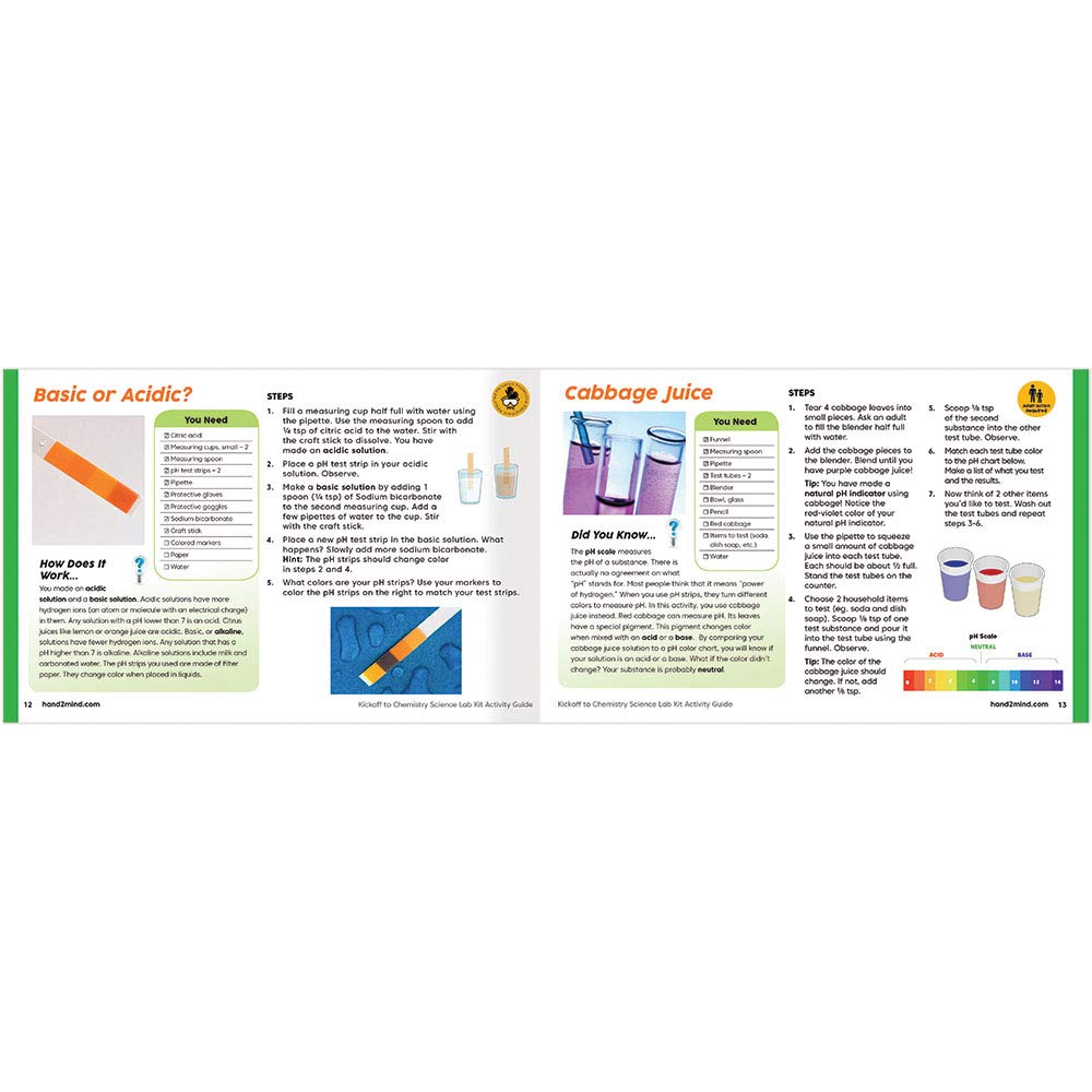hand2mind Kickoff to Chemistry Science Lab Kit, STEM Kit, STEM Toys, Testing pH Acids and Bases Kit, Rock Candy Kit, DIY Lava Lamp Kit, Kids Science Lab Kit, Kids Chemistry Set, 23 Hands-On Activities