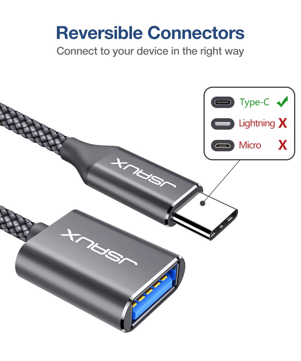 JSAUX Adapter USB C auf USB [2 Stücke] OTG Typ C auf USB 3.0 USB C Adapter OTG Kabel kompatibel mit iPhone 16 Pro Max/15 Pro Max, iPad Pro, MacBook Pro/Air, Galaxy S24/S23/S22 Ultra, Huawei P50-Grau 8