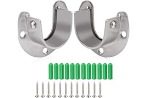 Flange Rod Holder Wardrobe Bracket Stainless Steel Heavy Duty U Shaped 1-1/3" Diameter Rod Socket End Supports for Closet Cur