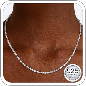 Girluky 1.5mm 2mm Rope Chain 925 Sterling Silver Chain Necklace for Women, 14K Gold Plated Chains for Women Sturdy Durable Wo