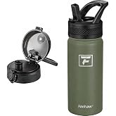 Fanhaw 18 oz Insulated Stainless Steel Water Bottle with 2 Lids (Straw &amp; Spout) &ndash; Wide Mouth Thermal Travel Mug for Gym, School, Work, Travel &amp; Everyday Use (Olive Green)