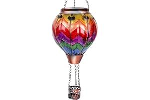 OUISJYER Hot Air Balloon Solar Lantern with Flickering Flame Light Glass Hanging Solar Lanterns Outdoor Waterproof for Garden Tree Yard Patio Party Decor Mother's Day Gift Wavy-Colorful