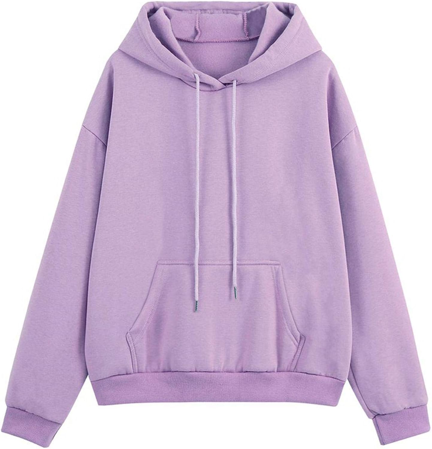 Fleece Tracksuits Women Two Pieces Set Hooded Oversized Sweatshirt Pants Solid ColorPurple Long