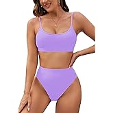 Pink Queen Plus Size High Waisted Bikini Set for Women Two Piece Cheeky High Cut Swimsuit Bathing Suit White M