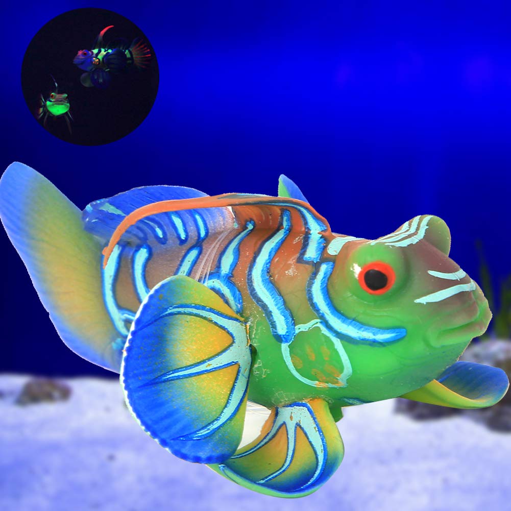 Oyunngs Aquarium Artificial Fish, Safe Silicone Luminous Simulation Frogfish,Floating Glowing Fake Fish for Aquarium Fish Tank Landscape Decor(Green Blue)