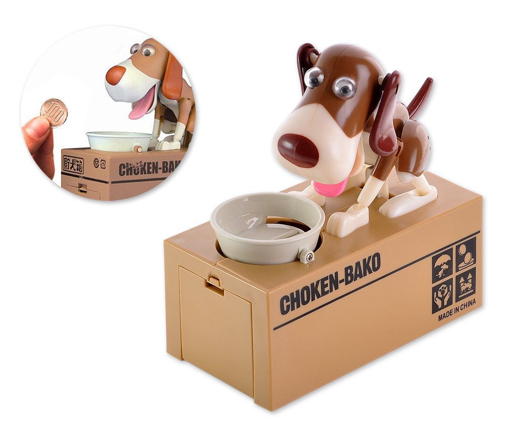 ds. distinctive style Piggy Bank, Brown and White - Fun Money Box for Kids, Children's Savings Toy with Robotic Dog Features