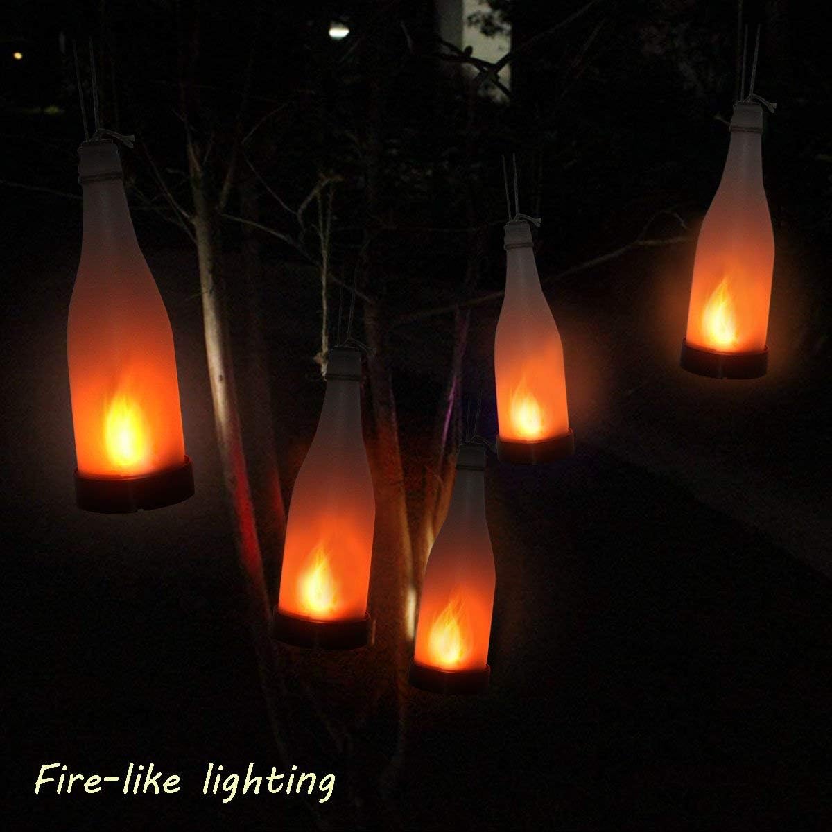 Mixtooltoys Solar Powered Bottle Light Jar Hanging Lights Dancing Flame Fire Effect Lamp Waterproof for Garden Yard Patio Tree Party Wedding Christmas Decorative Lighting Outdoor(Set of 5) - Image 4