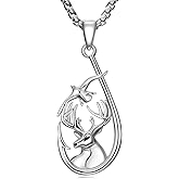 MEIDERBO Hunting Fishing Necklace 925 Sterling Silver Fish Hook Pendant Deer Bass Fish Wild Duck Hunting Jewelry Gifts for Men Father Husband Son