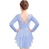 Zaclotre Girls Ballet Leotards with Shinny Skirts Long Sleeve Crisscross Back Dance Dress Outfits