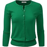 danibe Women's 3/4 Sleeve Crewneck Button Down Knit Sweater Soft Cardigan (S-XXL)