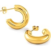 Altitude Boutique Small Chunky Gold or Silver Hoops | Thick Round Tube Earrings | Hollow, Lightweight, Hypoallergenic Hoop Earrings For Women