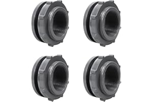 UgyDuky 4 Pieces PVC Bulkhead Fitting for Rain Barrels, Aquariums, Water Tanks, Tubs, Pools - Grey (2 Inch)